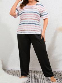 Plus Bộ PJ trễ vai sọc / Bộ Pyjama - Nhiều màu - Xem 5