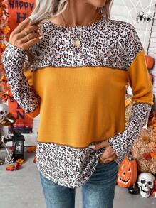 SHEIN LUNE Leopard Print Drop Shoulder Tee - Orange - View 8