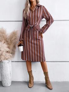 SHEIN Clasi Geo Print Knot Front Dress - Multicolor - View 6