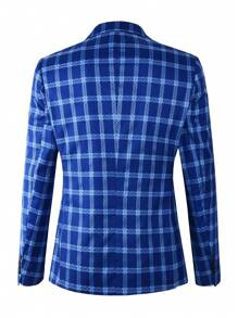 Manfinity Mode Men 1pc Plaid Print Single Breasted Blazer - Blue - View 2