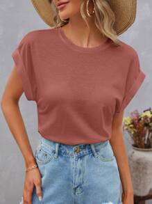 SHEIN LUNE 素色蝙蝠袖T恤 - 紅木色 - 查看 1