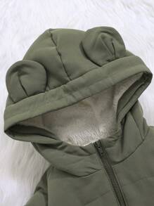SHEIN 男嬰3D耳朵設計連帽拉鍊連身褲 - 軍綠色 - 查看 4