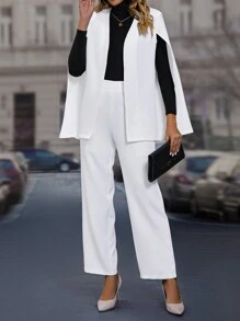 SHEIN Clasi áo tay cánh Mở Mặt trước Blazer & quần - trắng - Xem 3