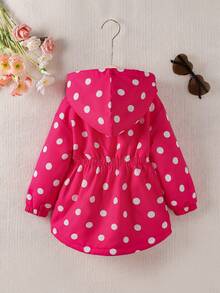 SHEIN Cô gái trẻ 1 chiếc áo khoác đệm có mũ trùm đầu in hình chấm bi Teddy - Màu Hồng Tươi - Xem 2