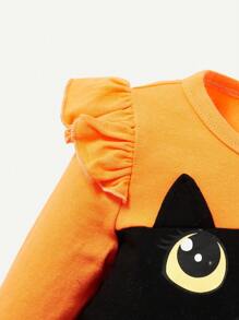 Cozy Pixies Bebé niña Vestido Halloween con estampado de dibujos animados ribete con fruncido