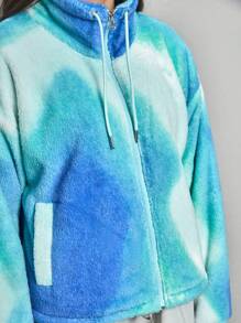 In My Nature Tie Dye Drop Shoulder Zipper Fleece Jacket - Multicolor - View 8