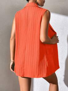 SHEIN Essnce Solid Lapel Neck Vest Blazer & Shorts