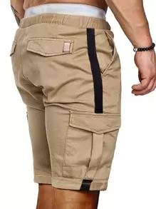 Manfinity Homme Men Flap Pocket Drawstring Waist Cargo Shorts Plain Khaki - Khaki - View 2