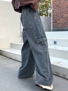 DAZY Flap Pocket Side Cargo Jeans,Baggy Jeans