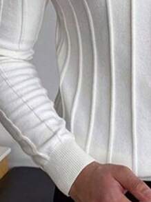 休閒前紐扣純色男士毛衣 - 白色 - 查看 3