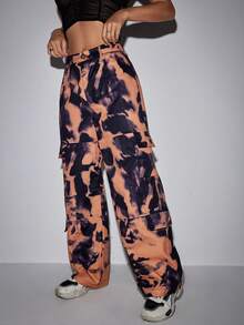 SHEIN Unity Tie Dye Flap Pocket Side Cargo Pants - Burnt Orange - View 6