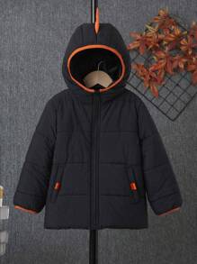 SHEIN 男童拉链撞色连帽棉服外套（不含毛衣）