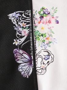 Baby Girl Butterfly Print Two Tone Sweatshirt - Black and White - View 6