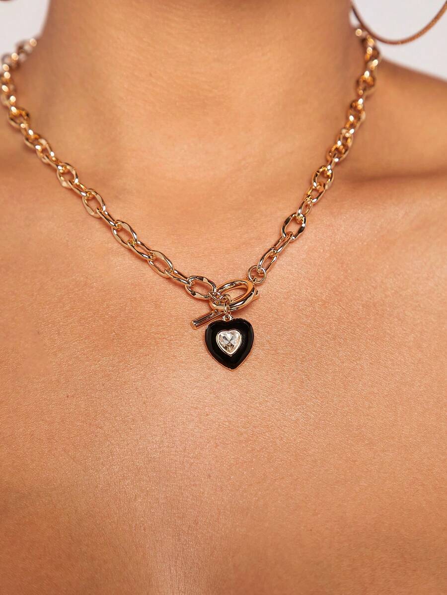 SHEIN SXY 1入組時尚心形墜飾項鍊 - 金色 - 查看 1