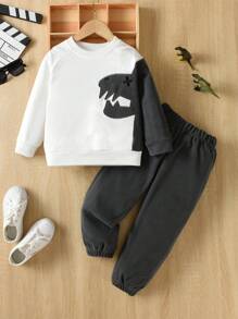 男小童恐龍印花插肩袖衛衣和衛褲 - 彩色 - 查看 1