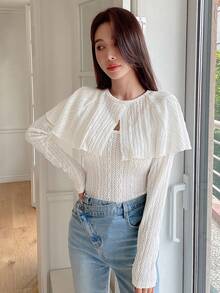 DAZY 素色荷葉邊紋理質感上衣 - 白色 - 查看 4