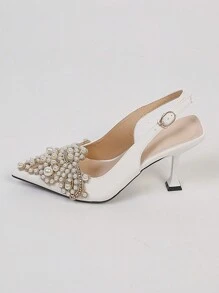 Scarpe con tacco alto da donna, adatte per tutte le stagioni, con tacco sottile, eleganti, décolleté da donna, tacco a rocchetto, adatte per abiti da cerimonia, outfit estivi - Bianco - Visualizzare 6