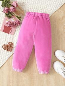 Baby Girl Contrast Letter Tape Side Pants - Pink - View 2
