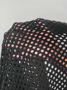 Flirla Hơn Thả vai Đan Mở Áo len Không có áo ngực - Màu xám đen - Xem 8