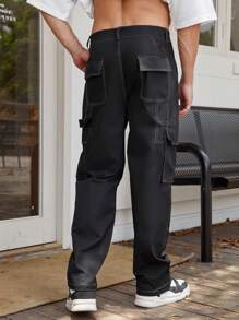 Manfinity EMRG Men Top-stitching Flap Pocket Side Cargo Pants - Black - View 2