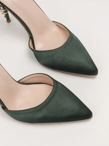 Fall/Winter 2025 European And American Style Luxurious And Sexy Women's Shoes, Fashionable Metal Flower Detailed High Heels, Pointed Toe Silk Strap Sandals, Wedding Shoes For Women,Women Pumps,Party Outfits - Dark Green - View 4