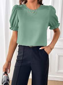 SHEIN Essnce Blusa unicolor de manga farol - verde menta - Ver 7