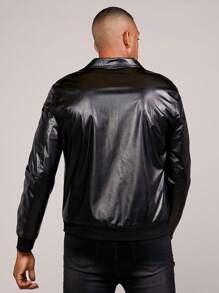 GENTILAND Nam Lỏng lẻo phù hợp chất liệu da PU Dây kéo Áo khoác - màu đen - Xem 2