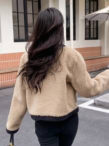 DAZY Contrast Trim Dual Pocket Teddy Jacket - Multicolor - View 2