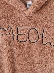 SHEIN Young Girl Letter Embroidery Teddy Hooded Sweatshirt Dress With Bag - Apricot - View 5