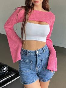 DAZY 1pc Solid Super Crop Top - Pink - View 5