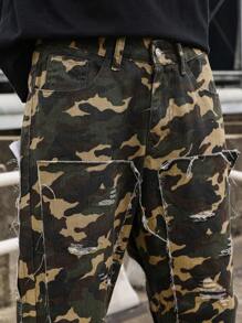 Manfinity EMRG Loose Fit Men's Camouflage Print Straight Leg Jeans - Army Green - View 5