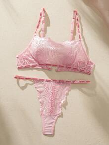 SHEIN Set de lencería con encaje floral - Rosa Pálido - Ver 5