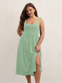 SHEIN BASICS Plus Split Thigh Cami Dress - Mint Green - View 4