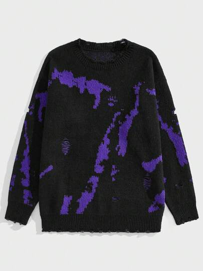 Grunge Punk Jersey de cuello redondo con estampado gráfico y hombros caídos para hombre