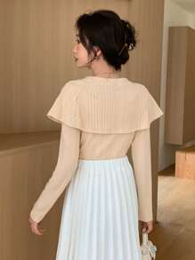 DAZY Solid Ribbed Knit 2 In 1 Tee Long Sleeve Women Tops