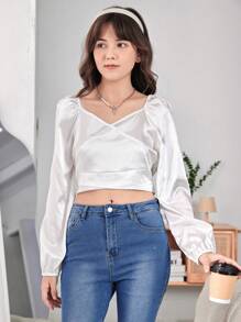 Teen Girl Solid Tie Back Wrap Blouse