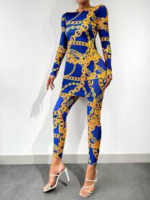 EURMUSE Chain Print Tee & Leggings - Royal Blue - View 5