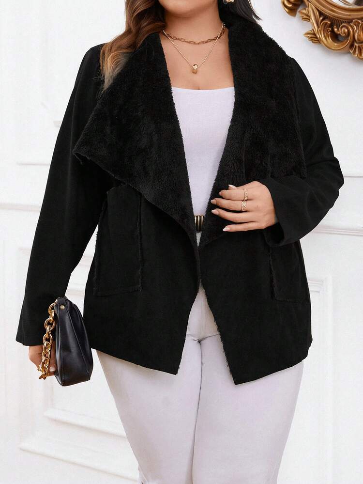 Plus Waterfall Collar Open Front Coat