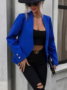 SHEIN Clasi Solid Open Front Overcoat Fall Cloth For Women - Blue - View 1