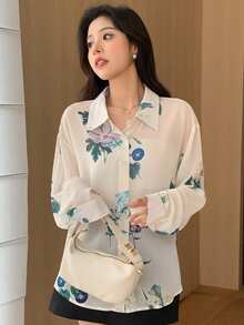 DAZY Floral Print Drop Shoulder Shirt - White - View 3
