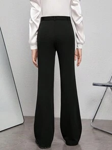 青少年女孩素色腰帶喇叭褲 - 黑色 - 查看 2