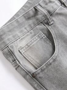 Hombres Jeans desgarro crudo con lavado - Gris Claro - Ver 5