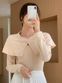 DAZY Solid Ribbed Knit 2 In 1 Tee Long Sleeve Women Tops