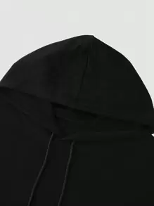 男士秋冬翅膀印花保暖宽松连帽休闲卫衣 - 黑色 - 查看 3