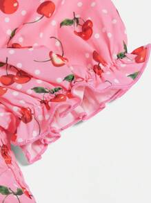 SHEIN Teen Girls Cherry Print Puff Sleeve Ruched Bust Blouse - Multicolor - View 3