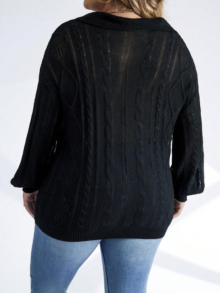 Plus Cable Knit Drop Shoulder Sweater Knit Pullover Fall Winter Sweater