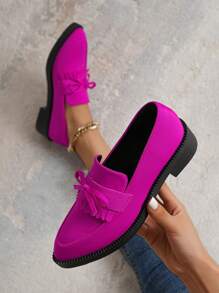 Women's Thick-Soled Flat Shoes With Tassels And Big Bows Pink Loafers Casual Flat Shoes For Valentine's Day Valentines