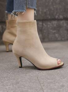 beige elástico Botines de punta abierta de mujeres Botas de moda - Beis - Ver 2