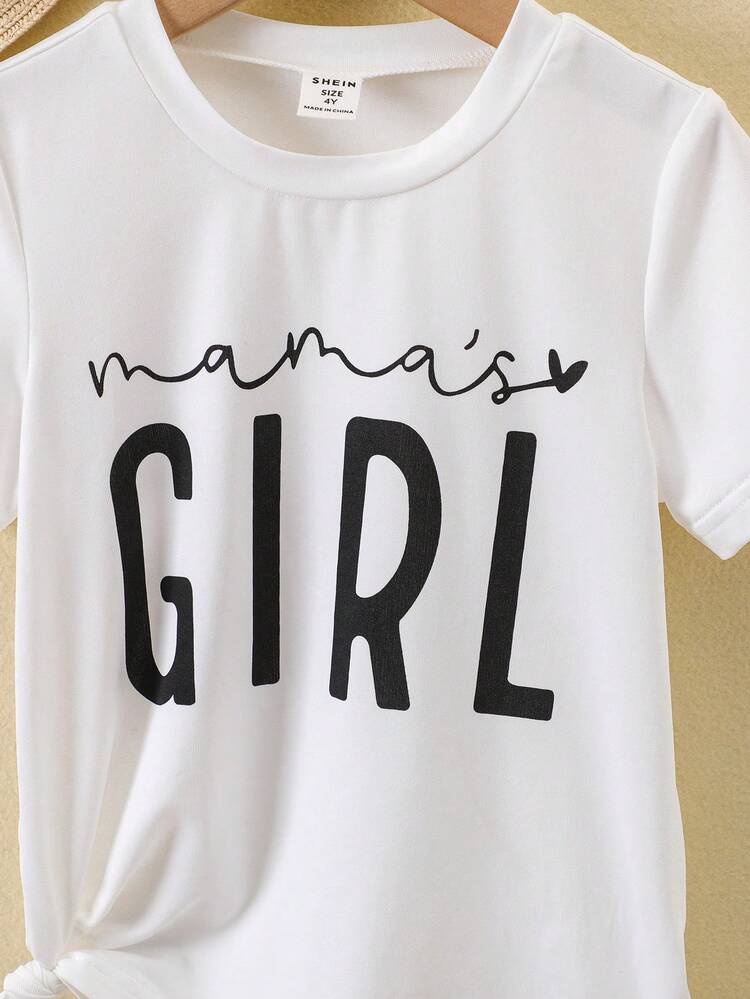 SHEIN 女小童字母圖案T恤 - 白色 - 查看 6