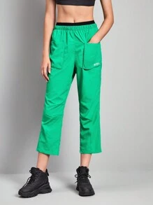 In My Nature 字母圖案口袋貼布戶外長褲 - 綠色 - 查看 5